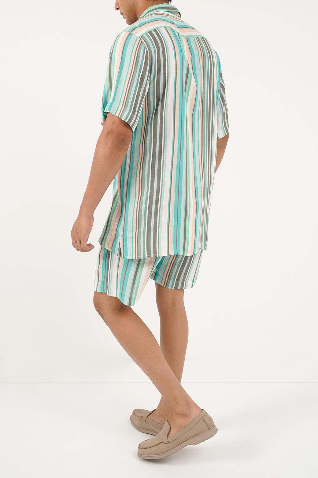 GREEN STRIPED CASUAL SHORTS