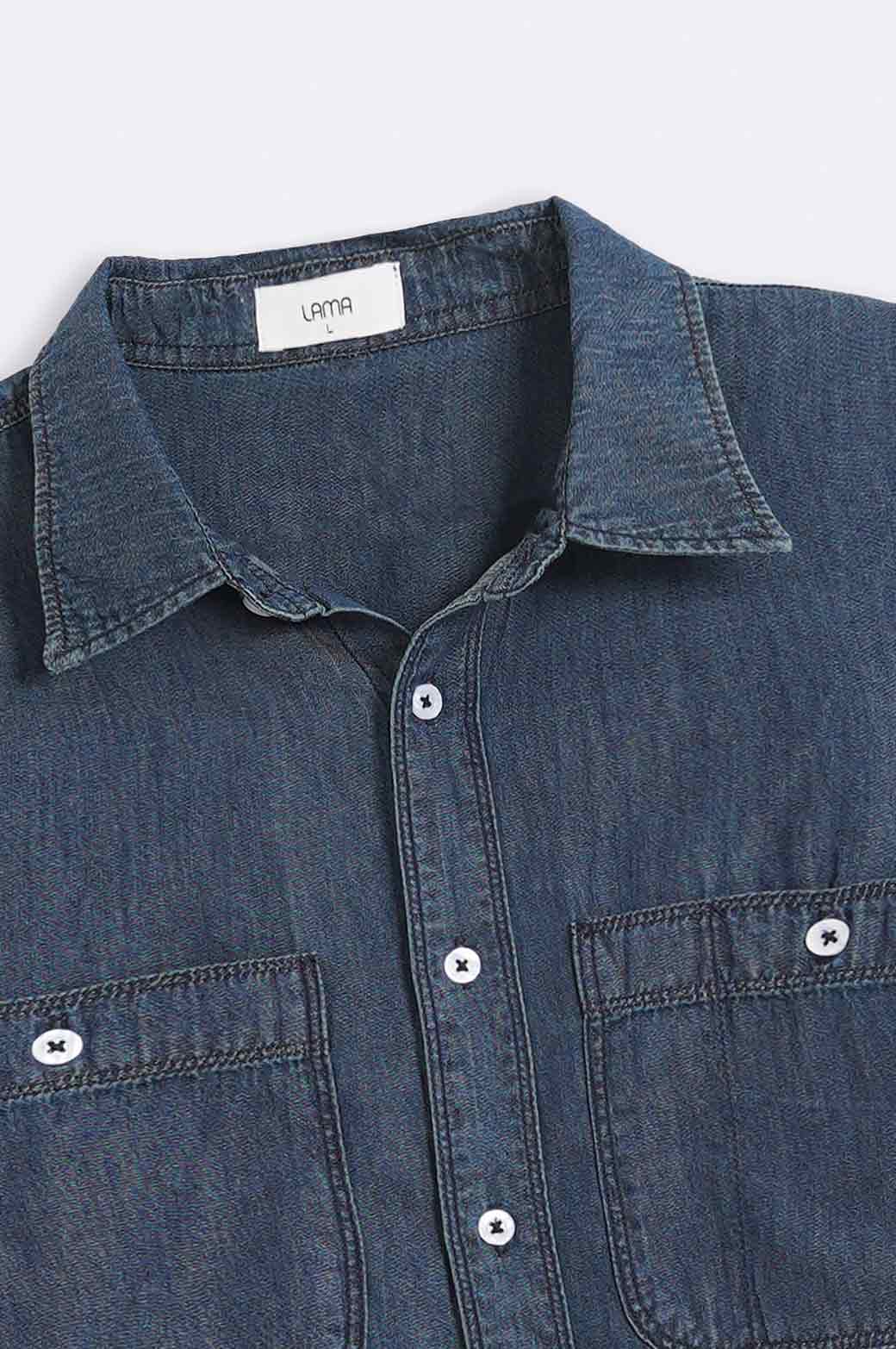 DARK BLUE DENIM SHIRT WITH PATCH POCKETS