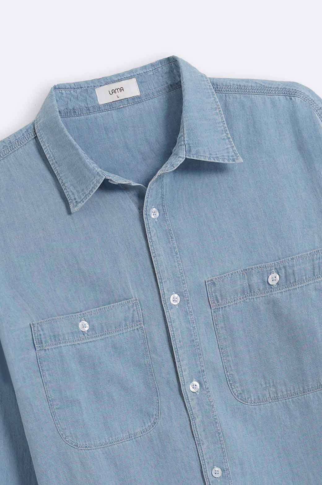 DARK BLUE DENIM SHIRT WITH PATCH POCKETS