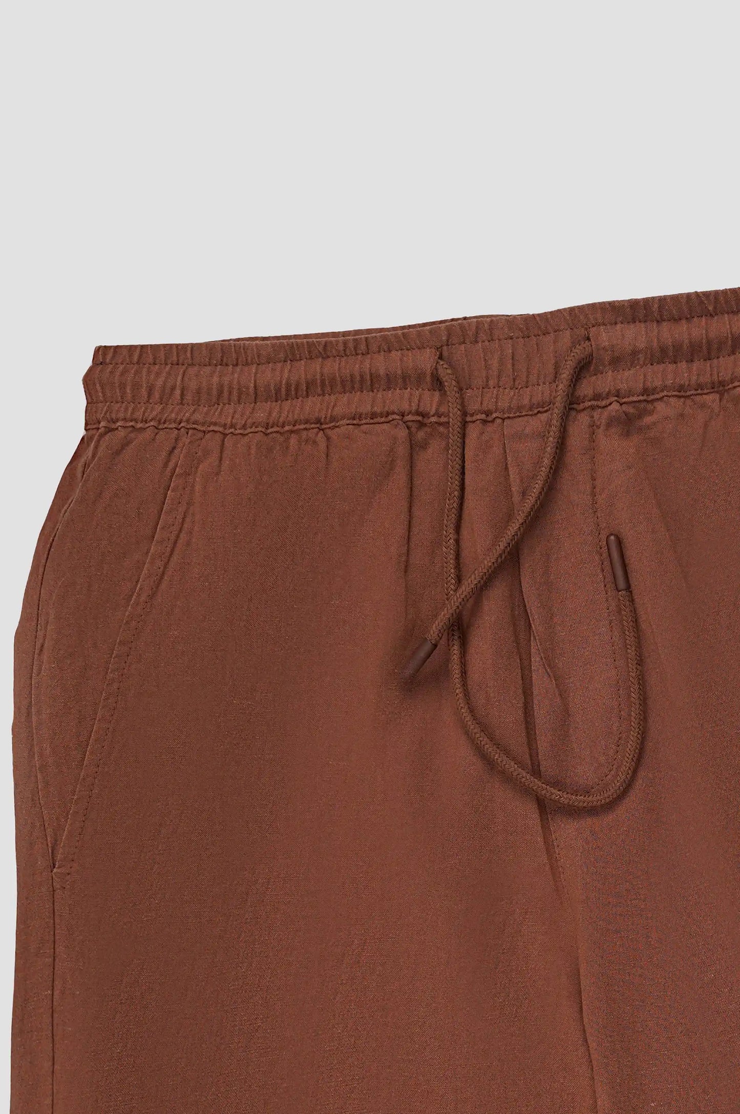 COFFEE DRAWSTRING LINEN SHORTS