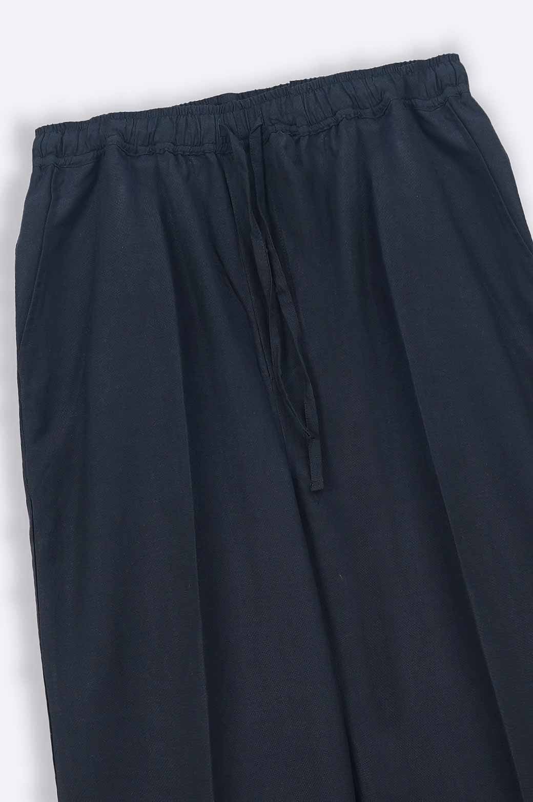 BLACK DRAWSTRING WIDE-LEG PANTS