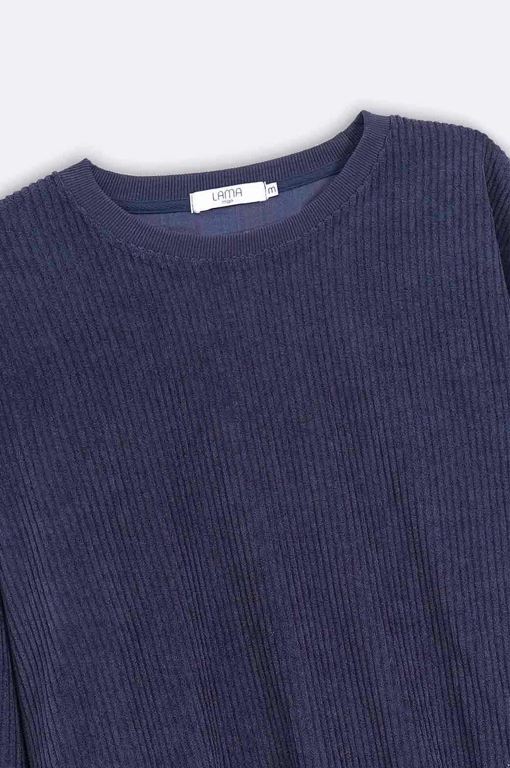 NAVY RIBBED KNIT SWEATER