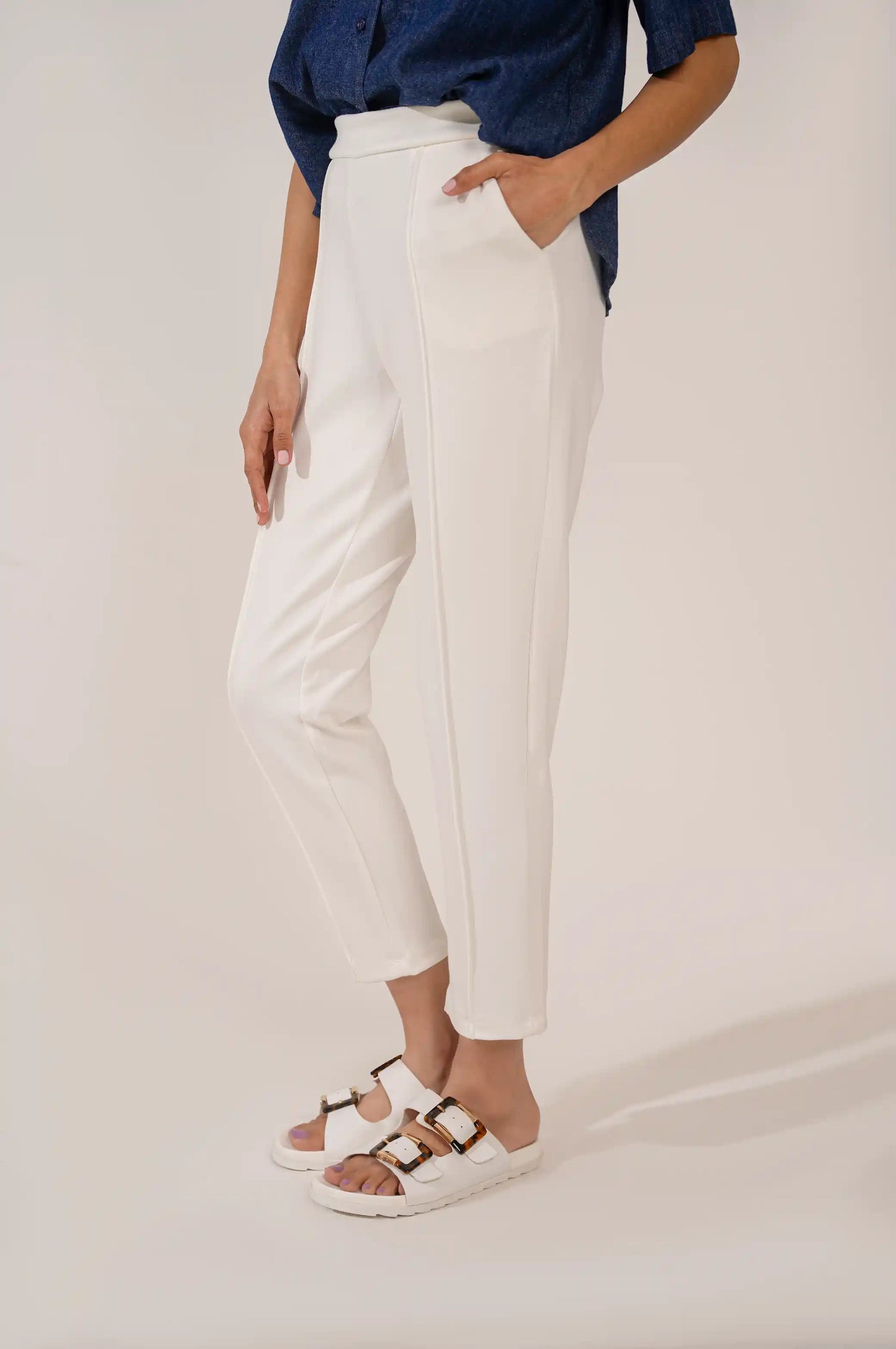 White Straight Easy Slacks