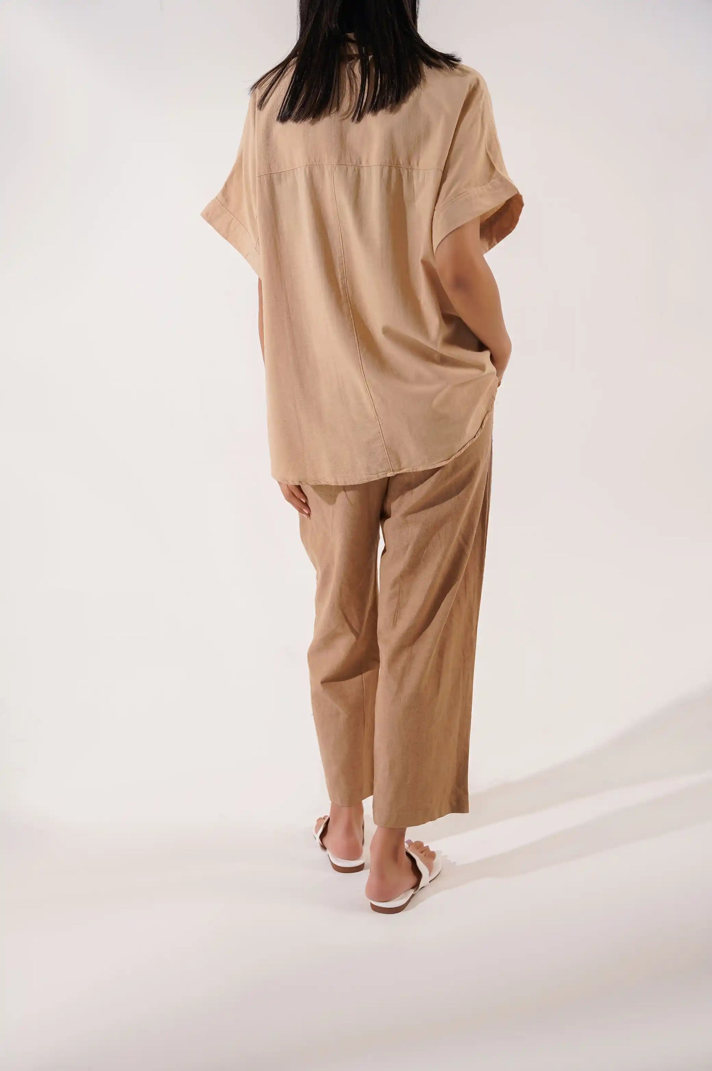 Beige Women Button Down Shirt
