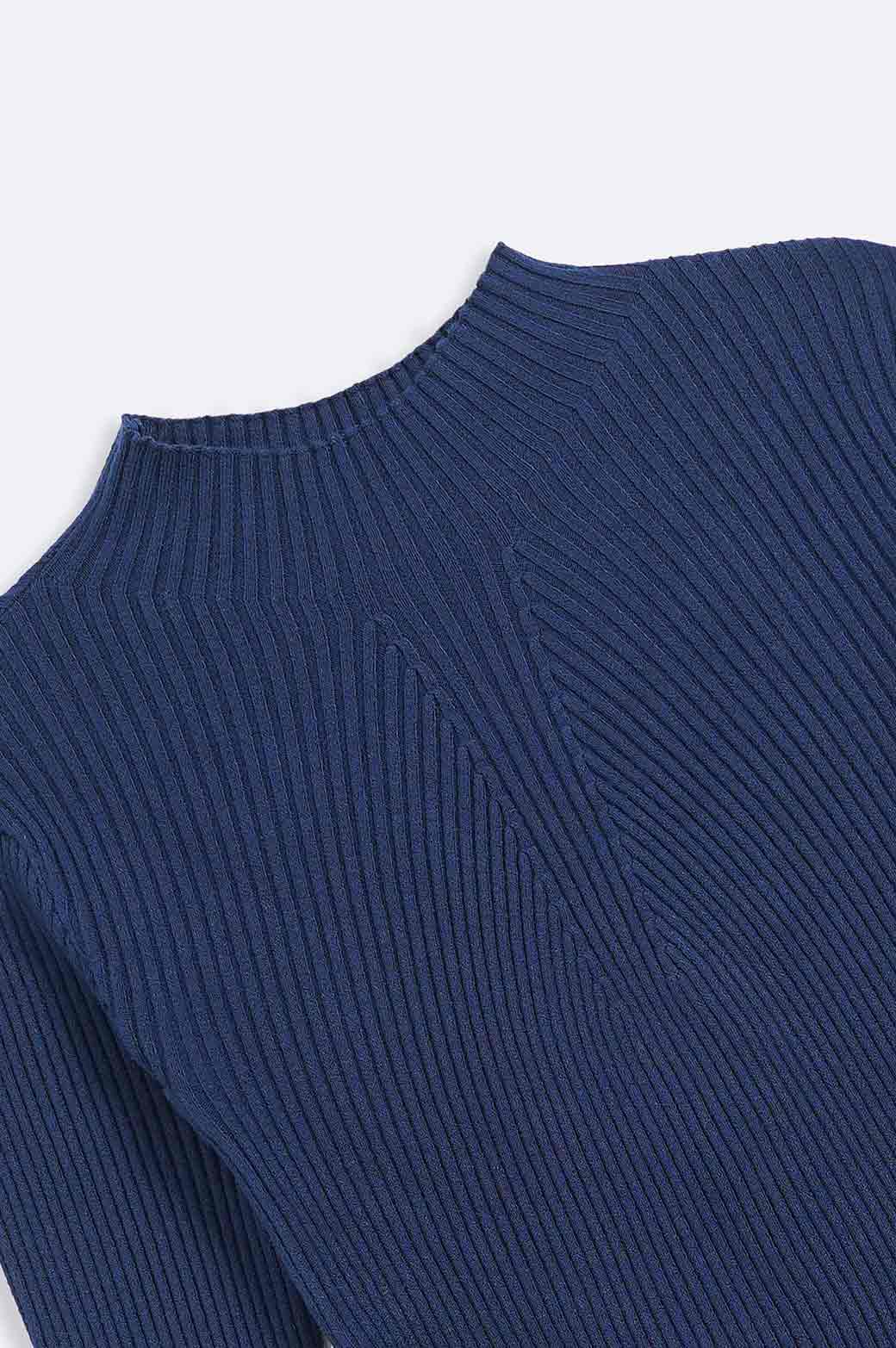 NAVY RIBBED HIGH CREW SWEATER