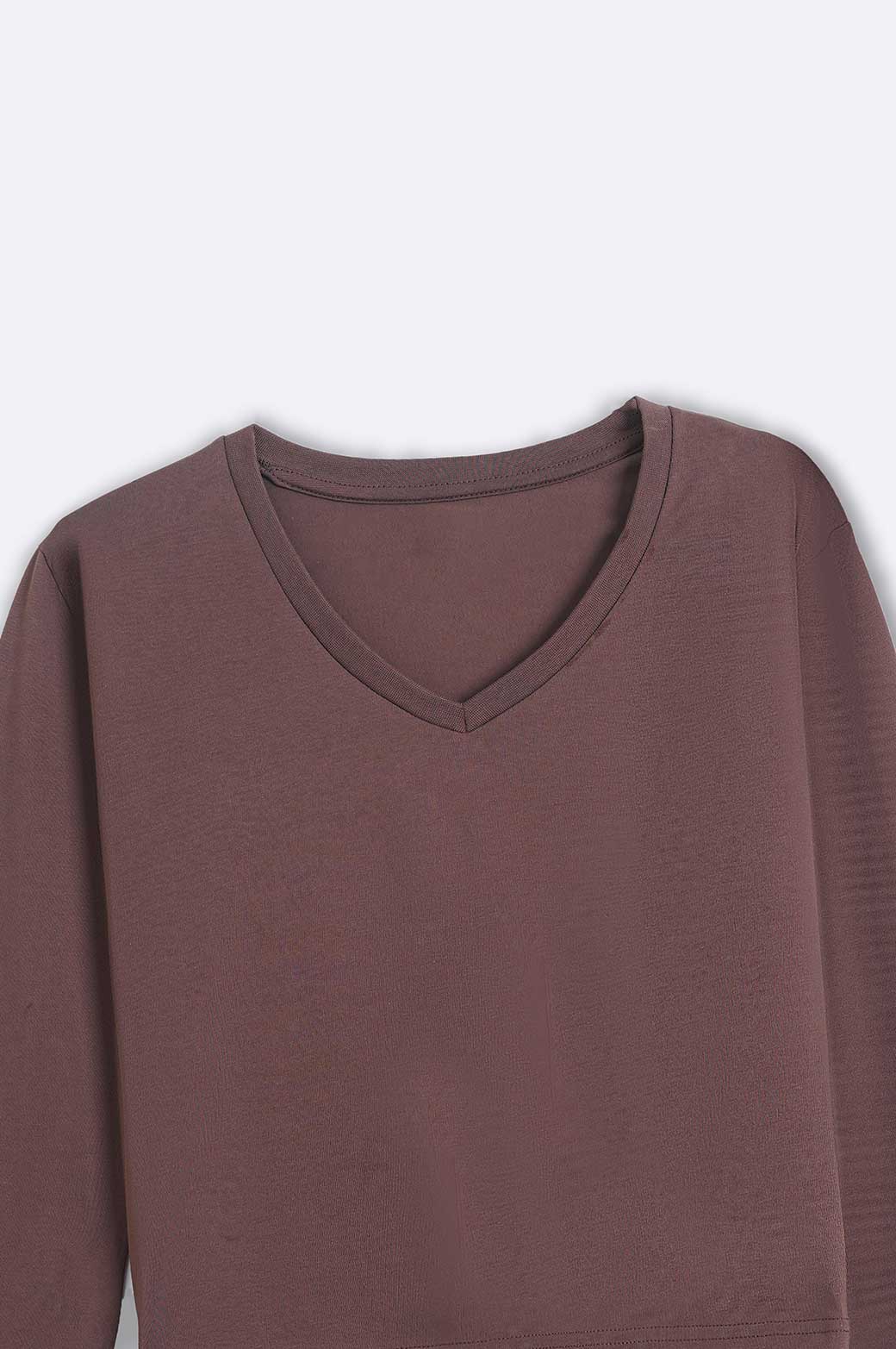 BROWN CASUAL V-NECK T-SHIRT