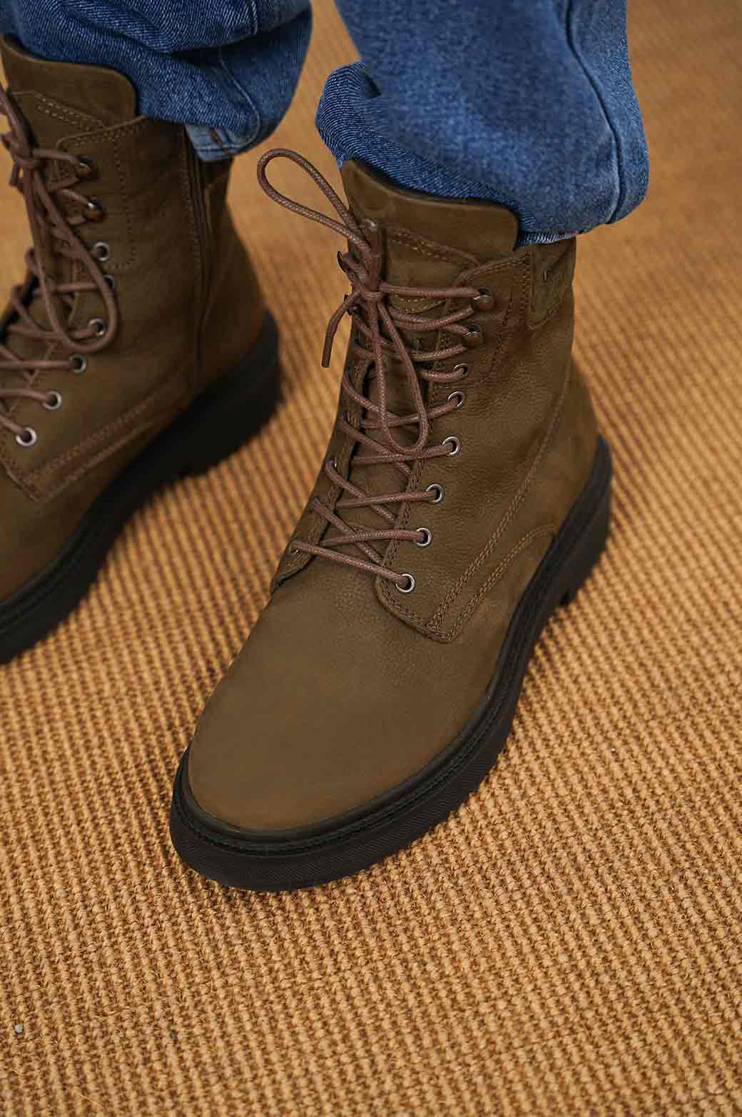 OLIVE LACE-UP LABYRINTH CHUNKY BOOT