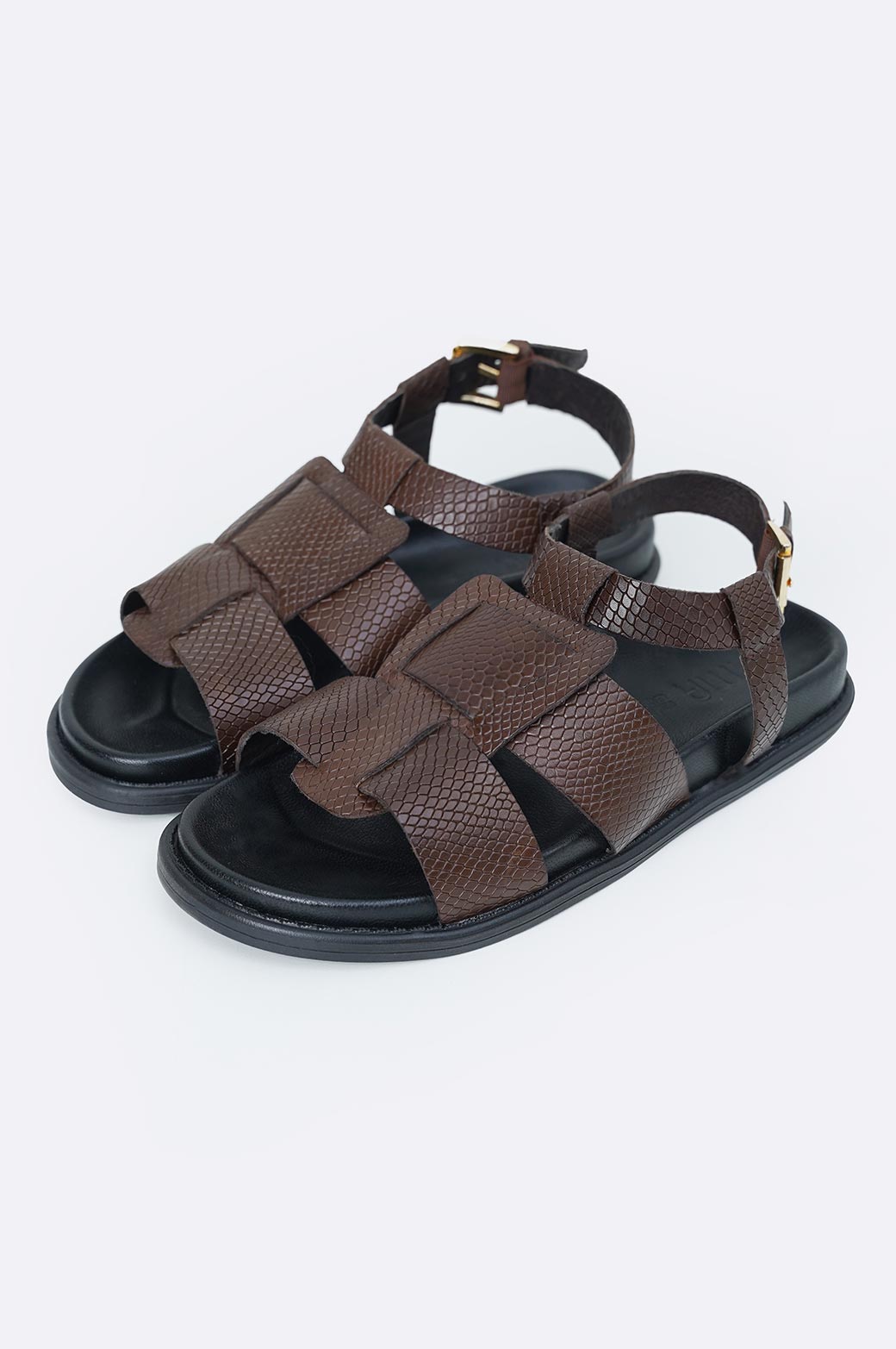 DARK BROWN LEATHER SANDALS - DARK BROWN