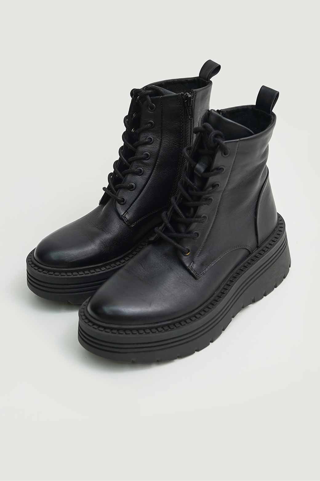 BLACK LEATHER COMBAT BOOTS