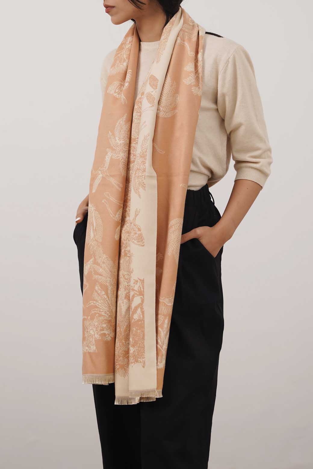 BEIGE FOREST THEMED SCARF