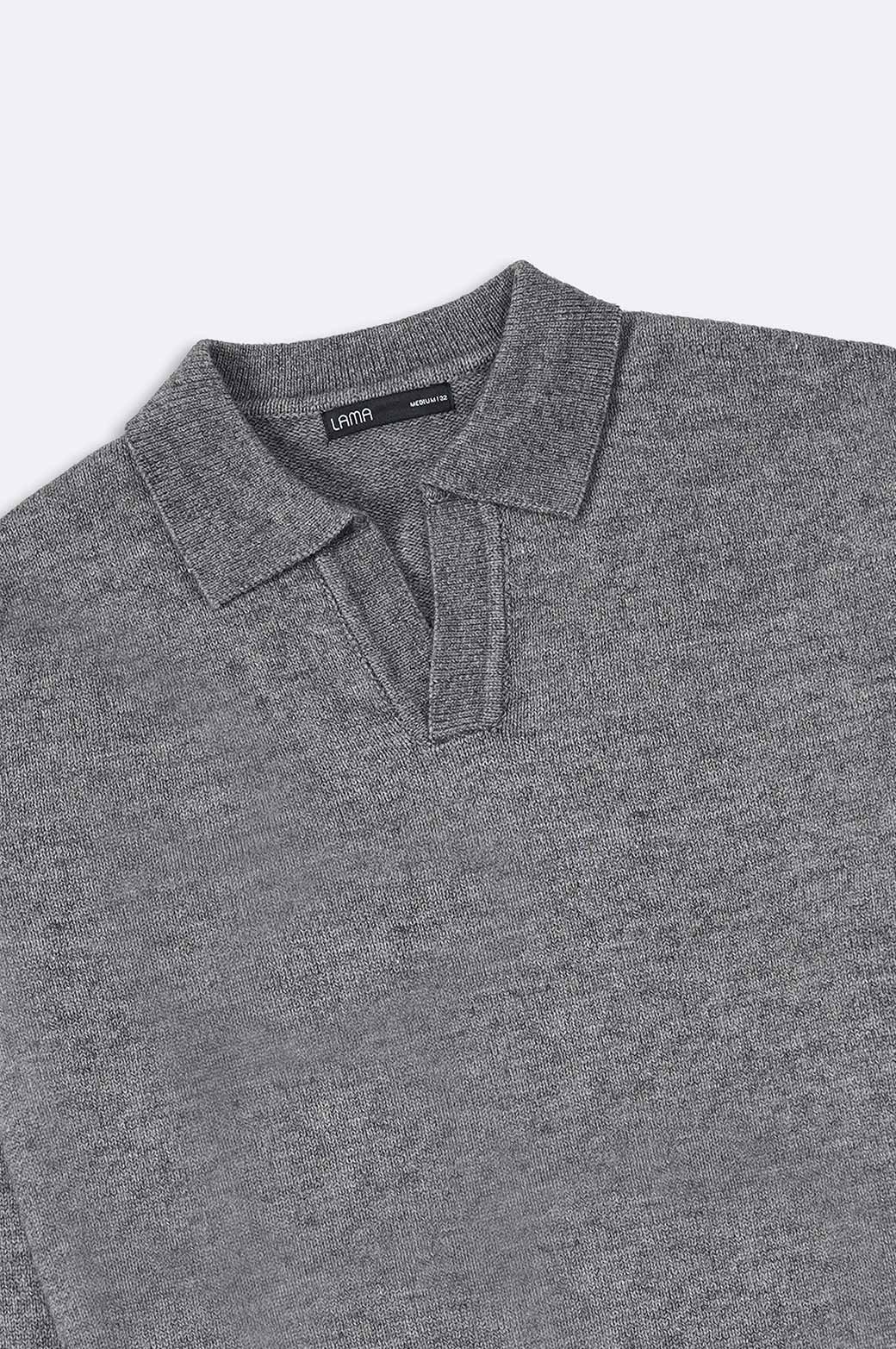 MELANGE GREY RELAX POLO SWEATER