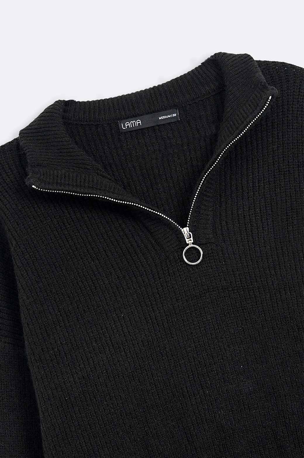 BLACK RELAXED MOCK NECK SWEATER
