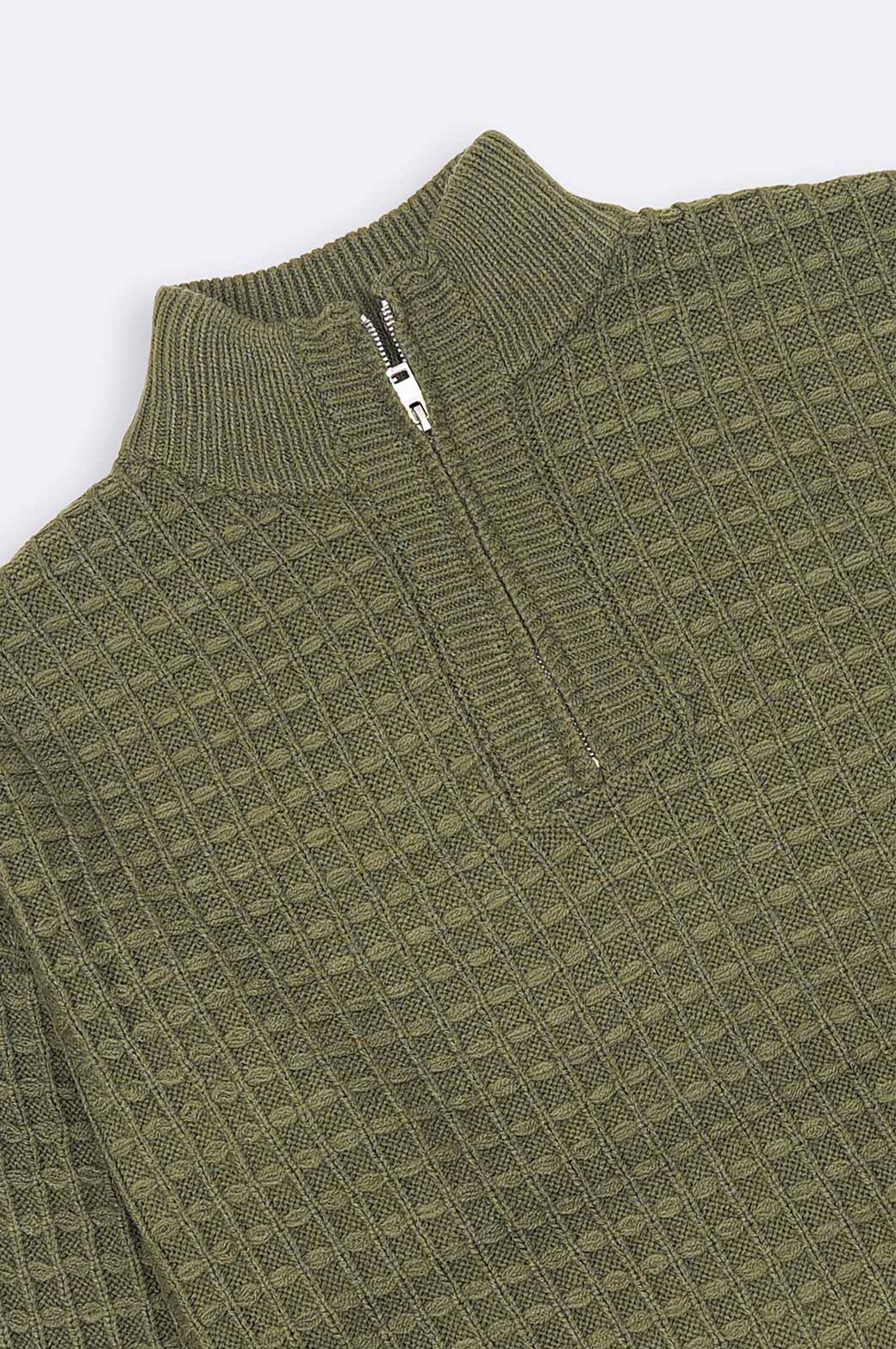 GREEN RELAXED MOCK NECK SWEATER