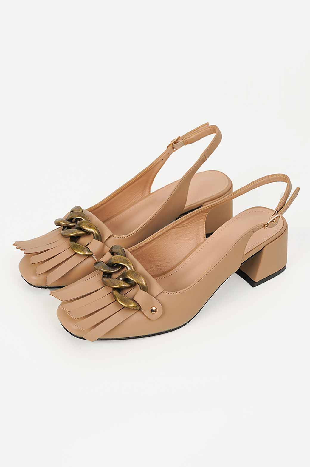 LIGHT TAN FRINGED BLOCK HEEL