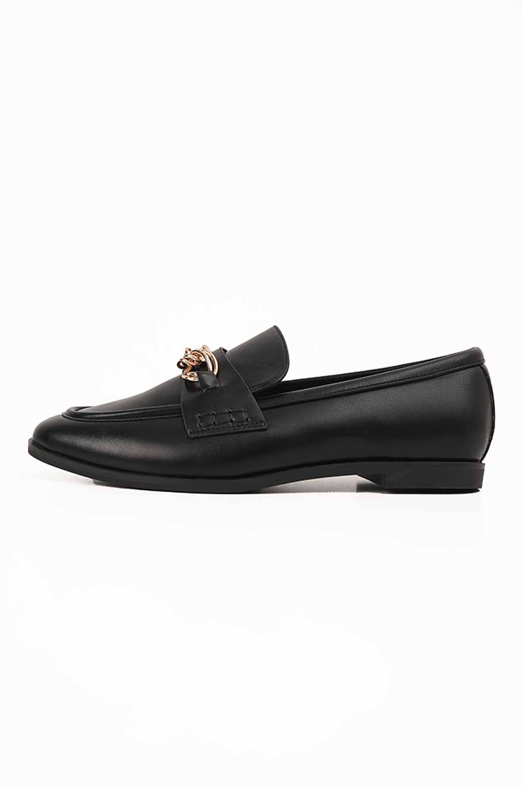 BLACK PLAIN CHAIN LOAFERS