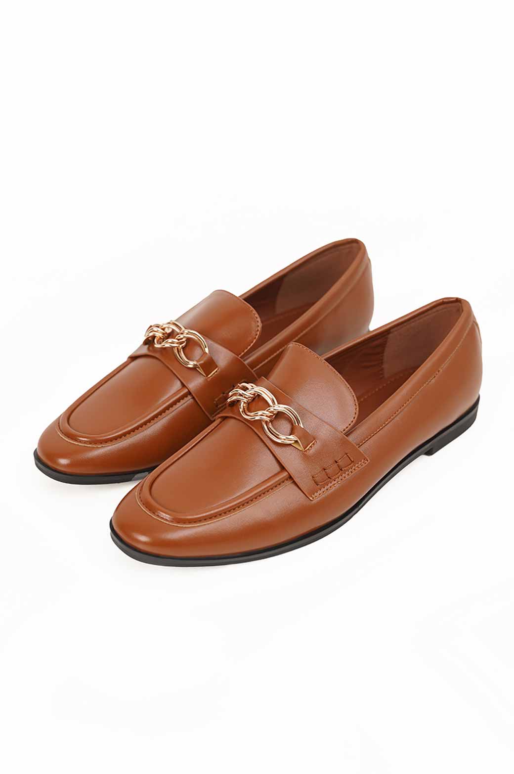 BROWN PLAIN CHAIN LOAFERS