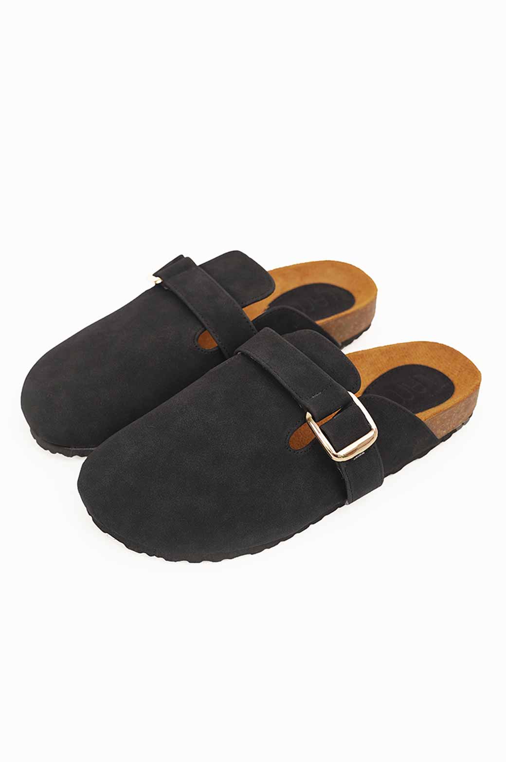 BLACK WINTER MULES WITH BUCKLE