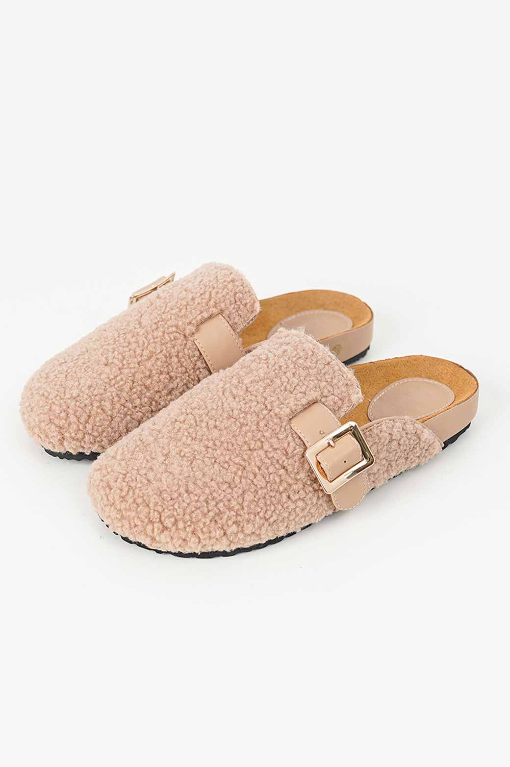 BEIGE SHEARLING WINTER MULES