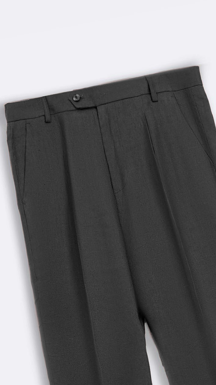 BLACK PREMIUM LINEN TURN UP PANTS