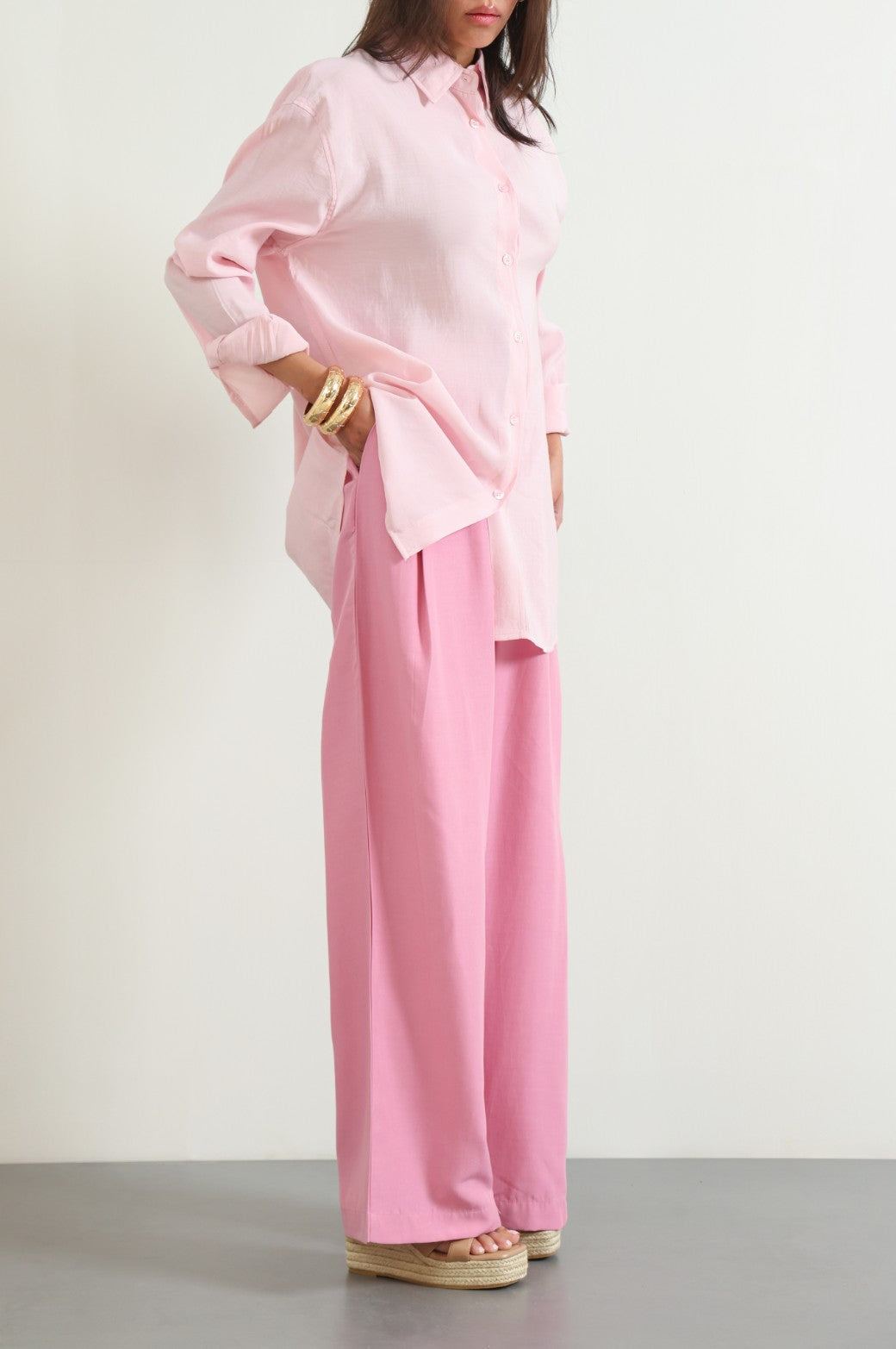 PINK STONE WASH LONG TROUSER