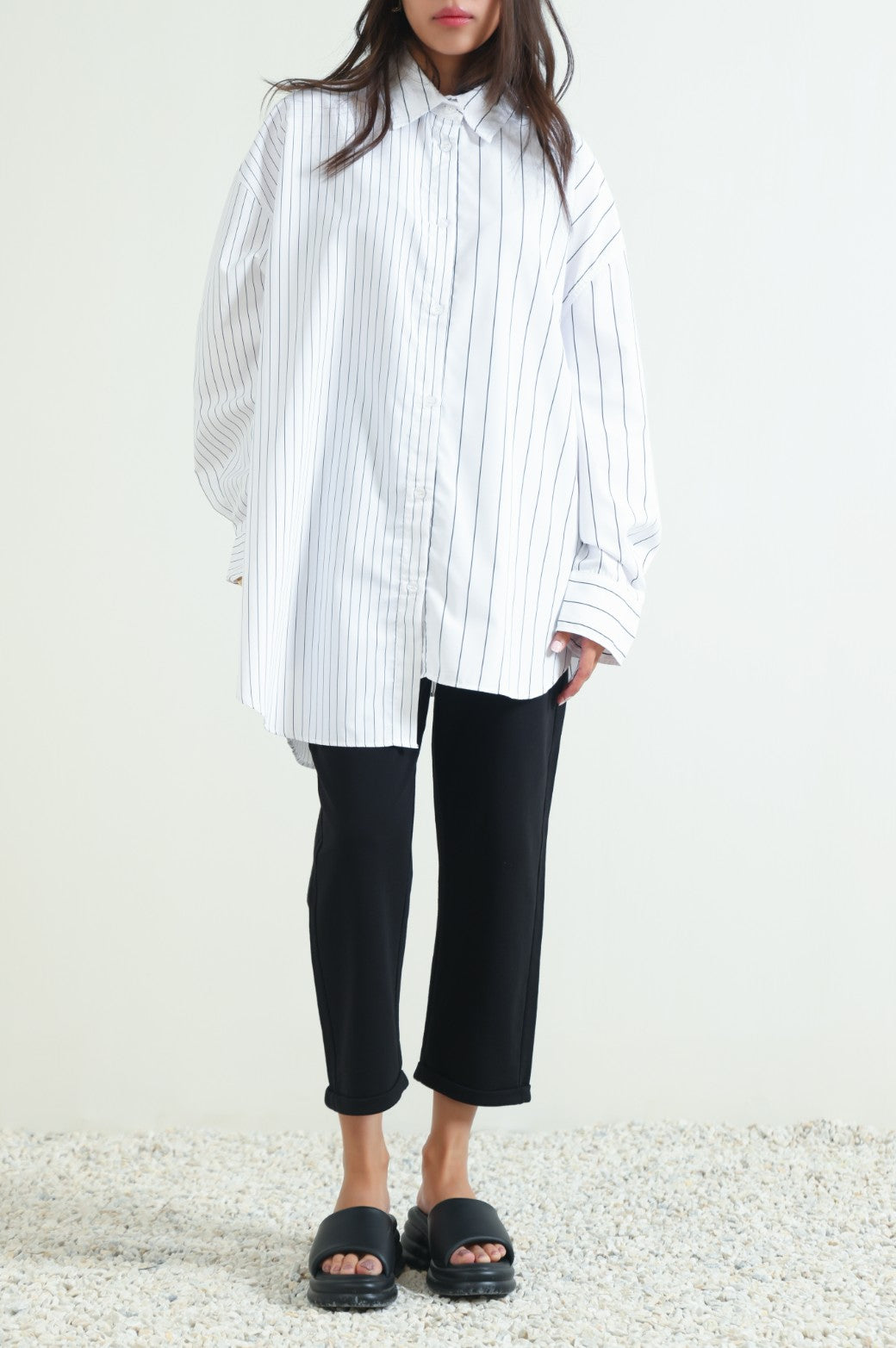 WHITE ABSTRACT STRIPED SHIRT