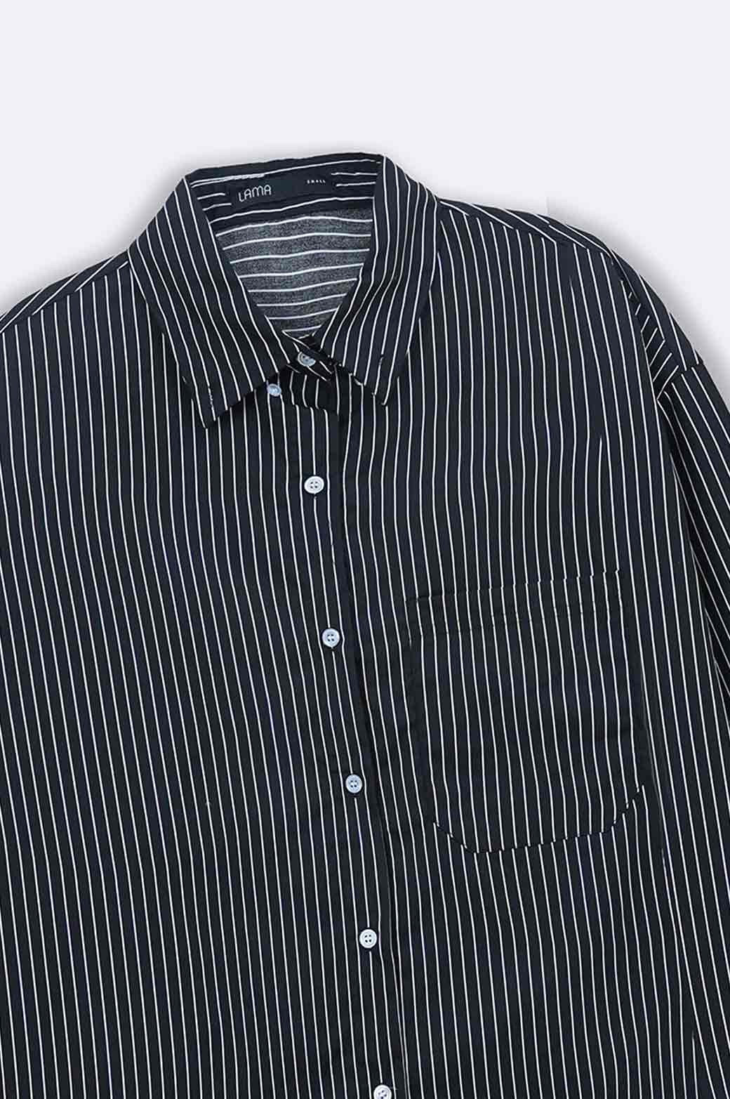 BLACK OVERSIZED STRIPED BUTTON DOWN