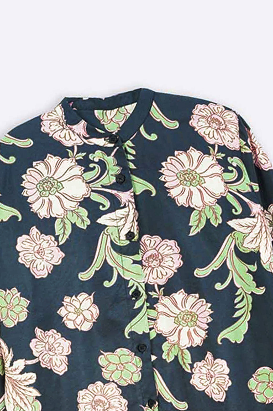 NIGHT GARDEN PRINTED BAND COLLAR SHIRT