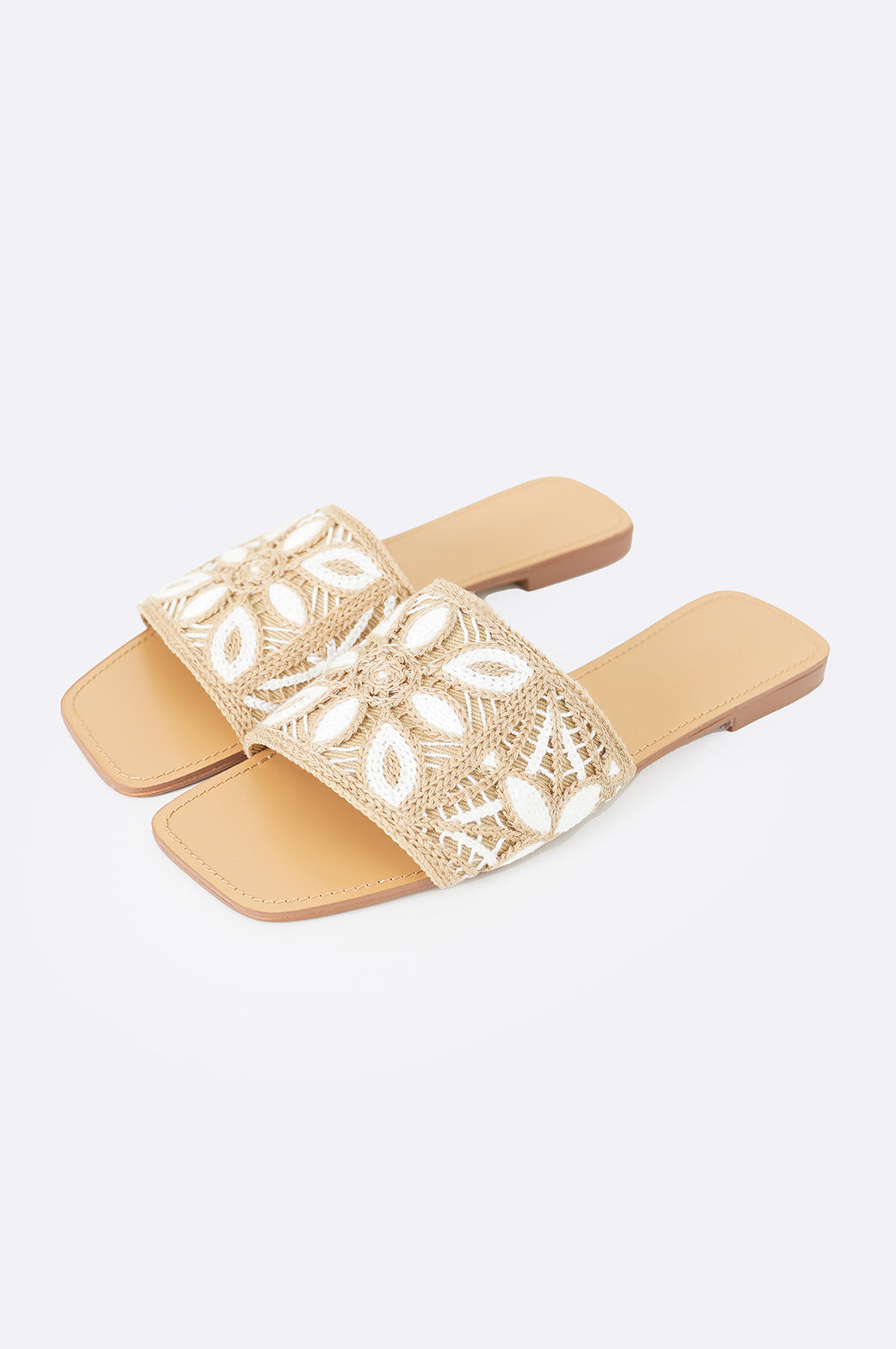 CAMEL FLORAL WEAVE SLIDES