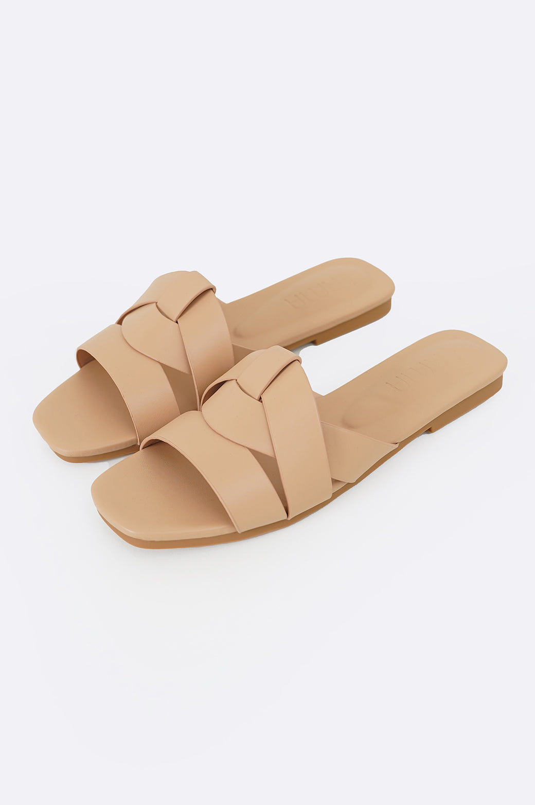 BEIGE STRAPPY WOVEN SLIDES