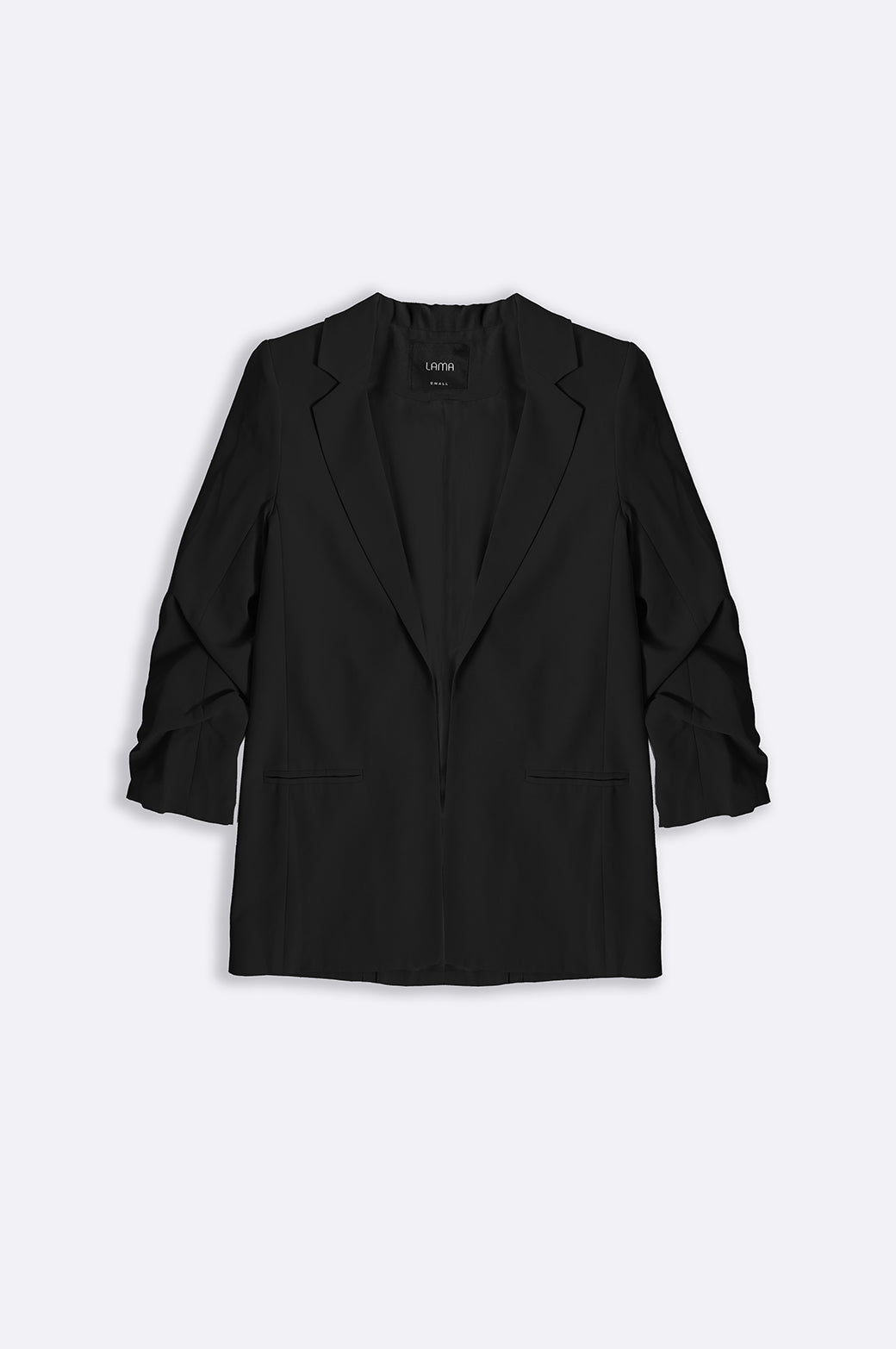 BLACK BASIC BLAZER WITH RUCHED SLEEVE