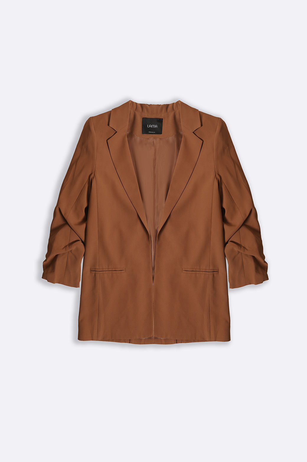 BROWN BASIC BLAZER WITH RUCHED SLEEVE