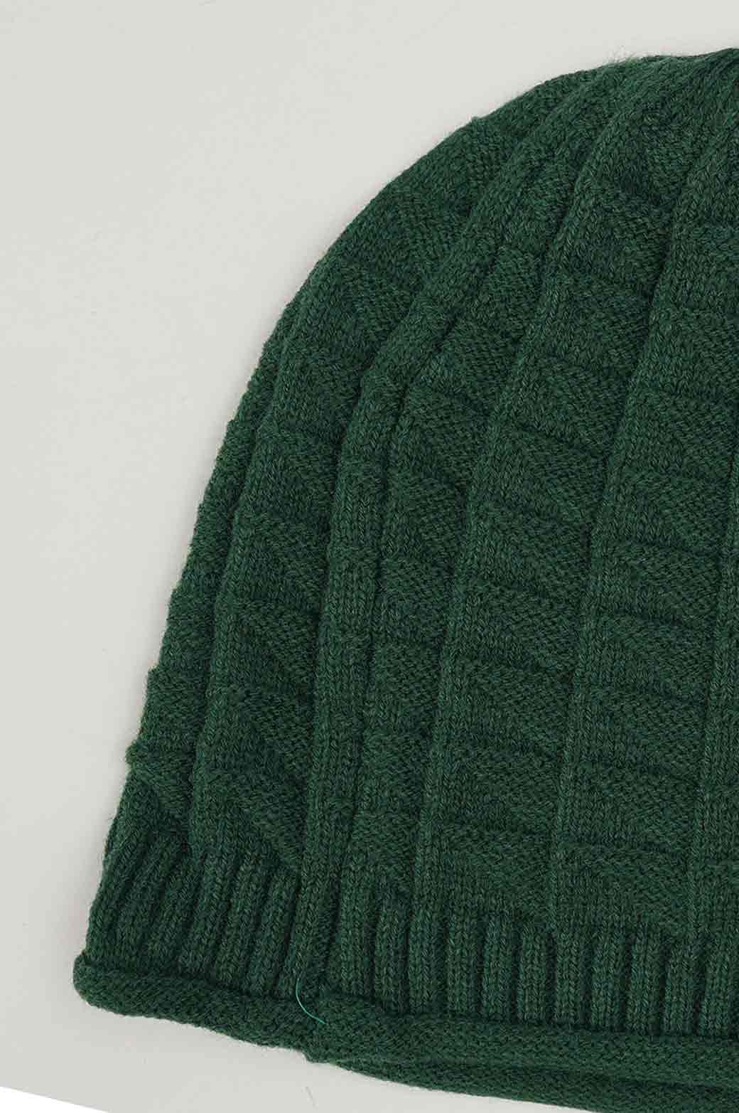 DARK GREEN CROCHET LONG KNIT BEANIE