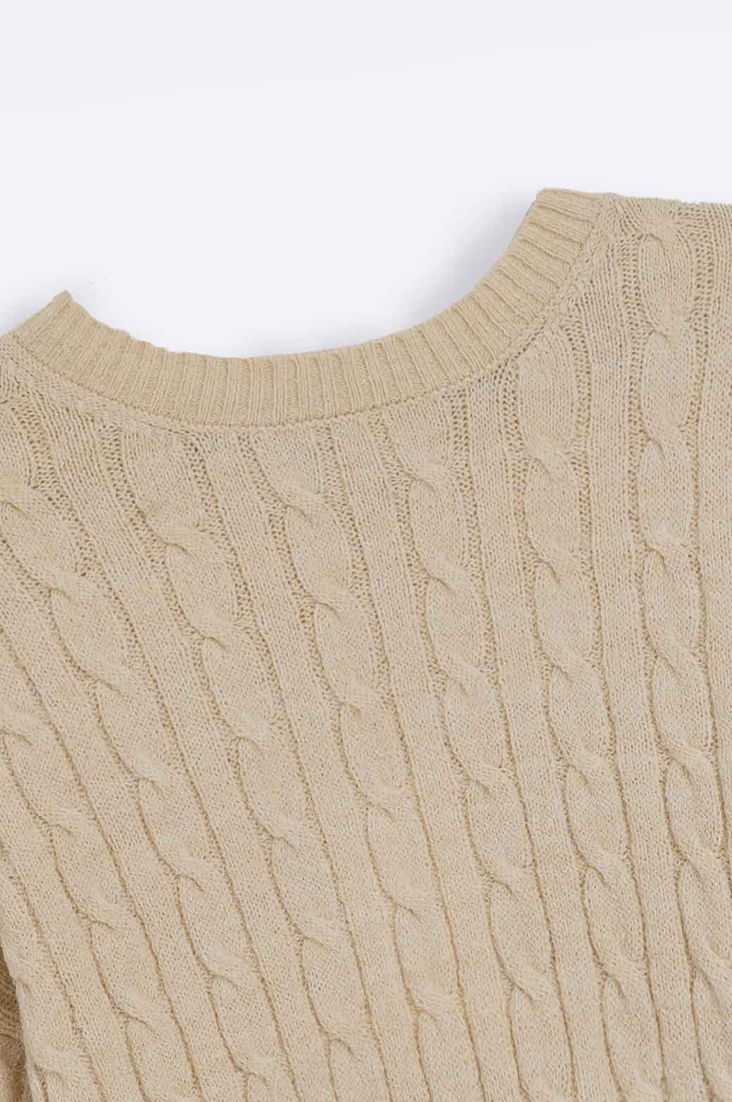 BEIGE CABLE-KNIT CROPPED SWEATER