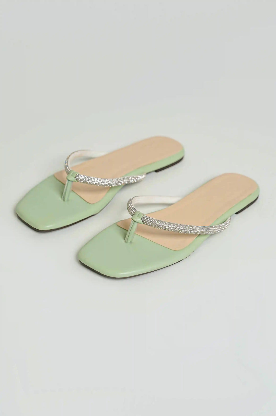 GREEN RHINESTONE FLIP FLOPS