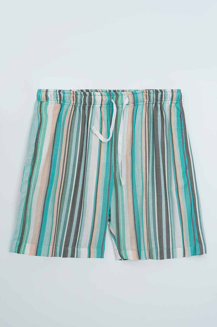 GREEN STRIPED CASUAL SHORTS