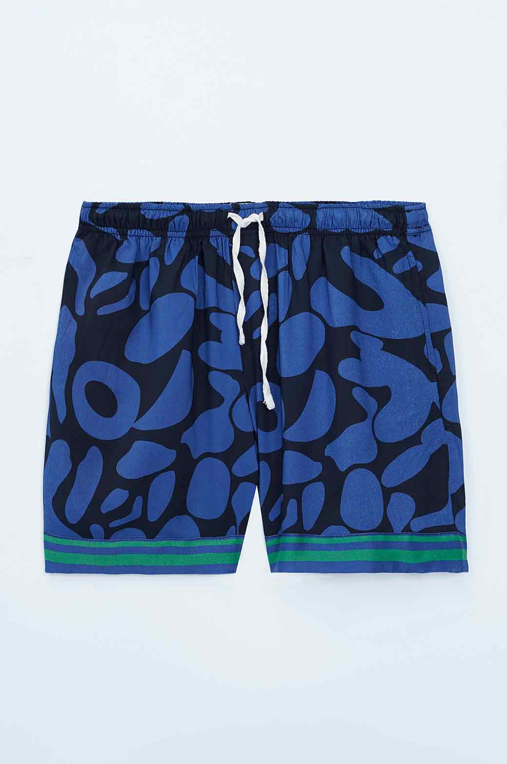 BLACK PRINTED DRAWSTRING SHORTS