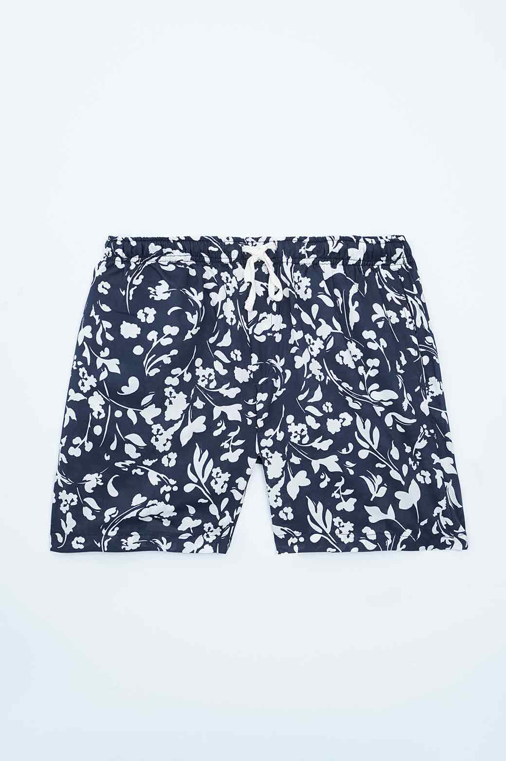NAVY PRINTED DRAWSTRING SHORTS