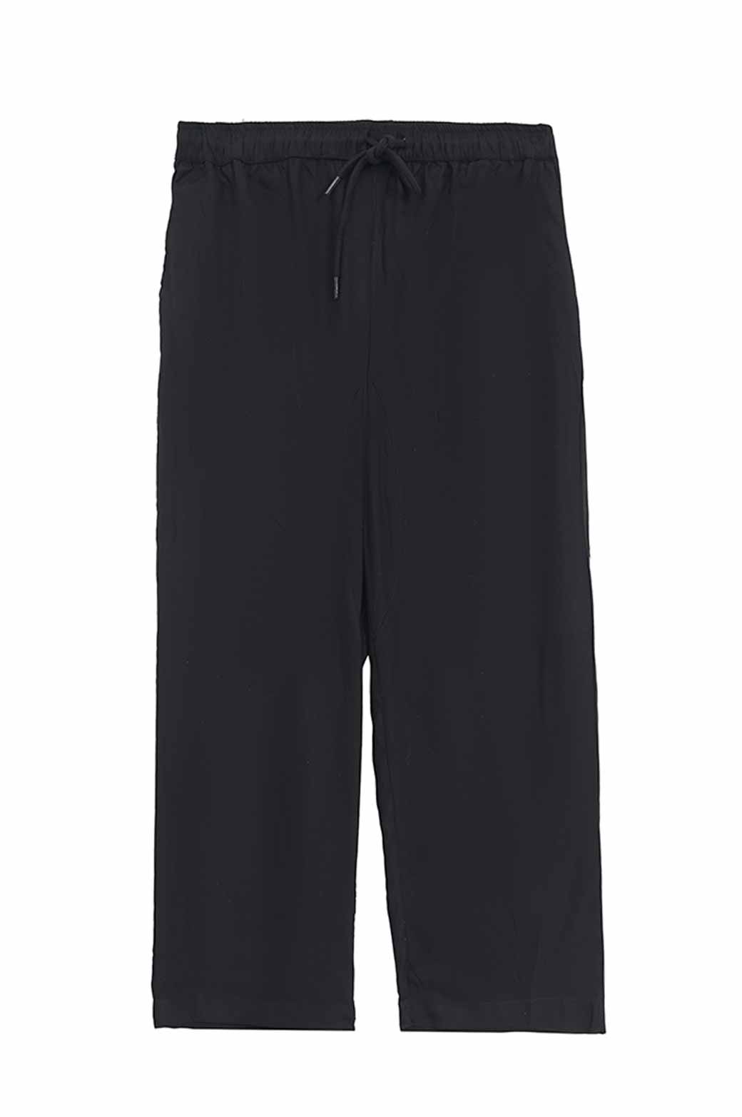 BLACK DRAWSTRING STRIAGHT PANTS