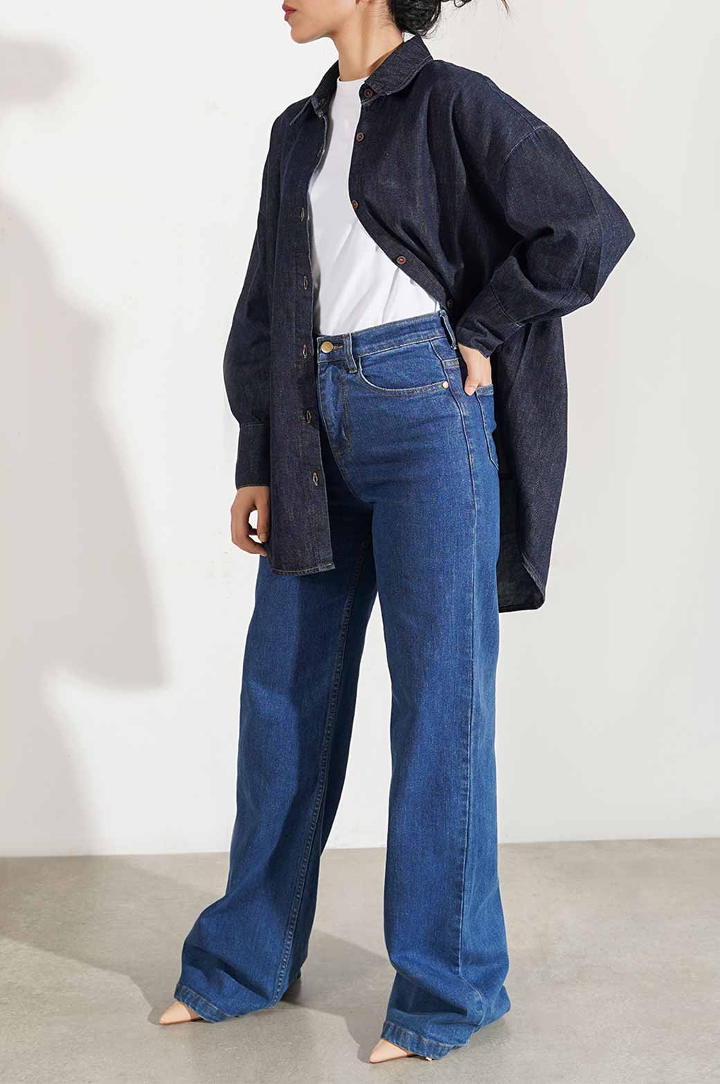 DARK BLUE DENIM BUTTON DOWN SHIRT