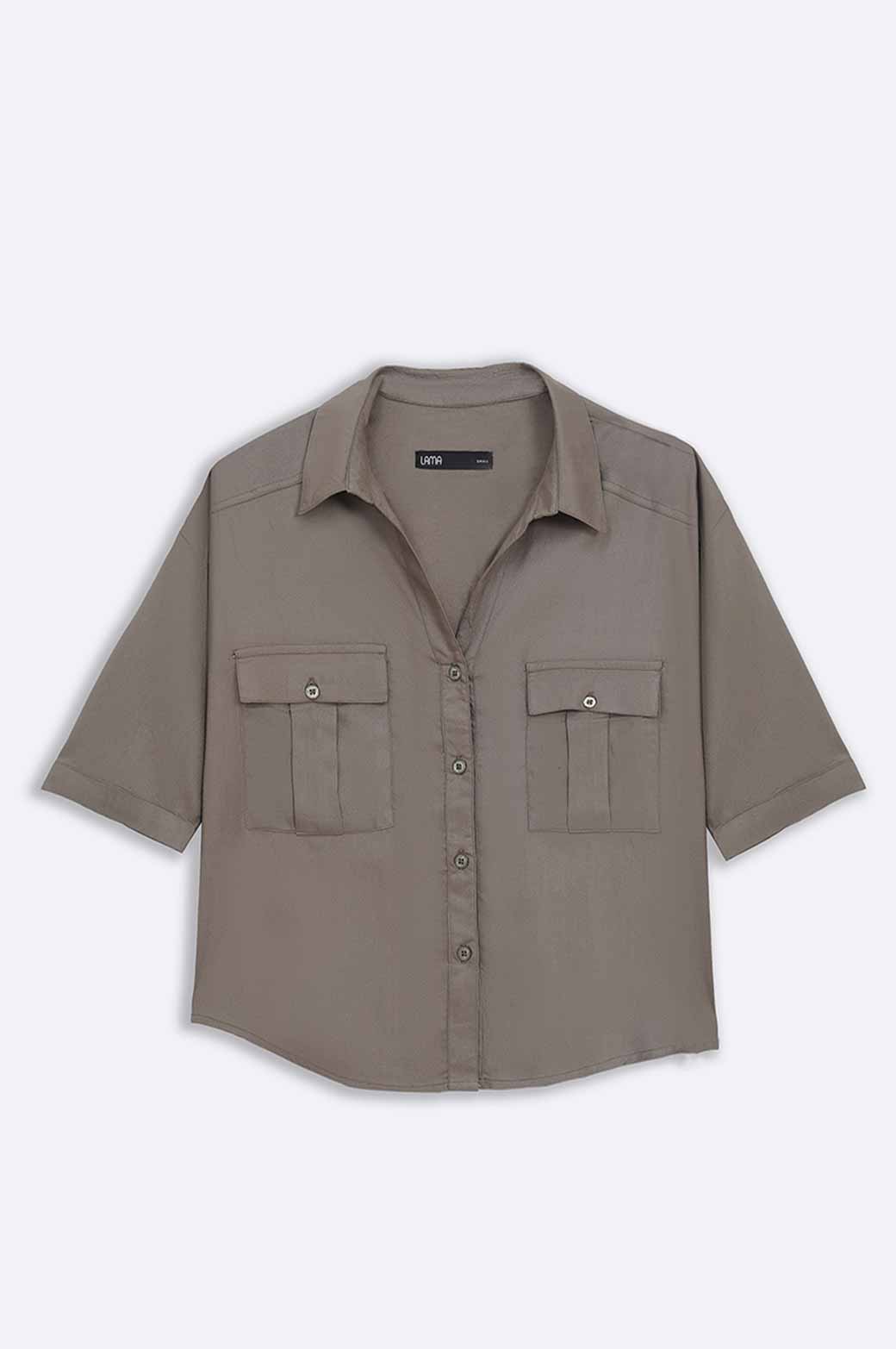 GREEN CROP BUTTON DOWN SHIRT