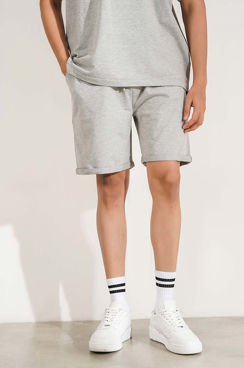 HEATHER GREY DRAWSTRING SHROTS