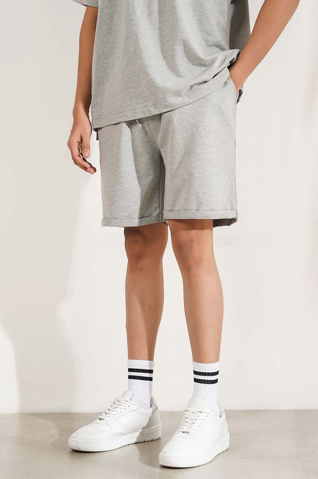 HEATHER GREY DRAWSTRING SHROTS