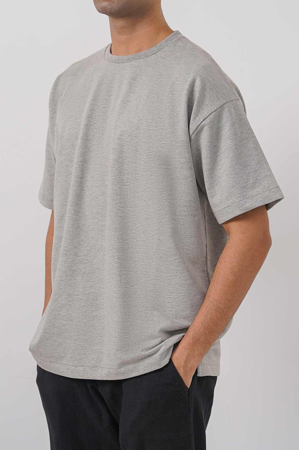 HEATHER GREY ROUND NECK T-SHIRT