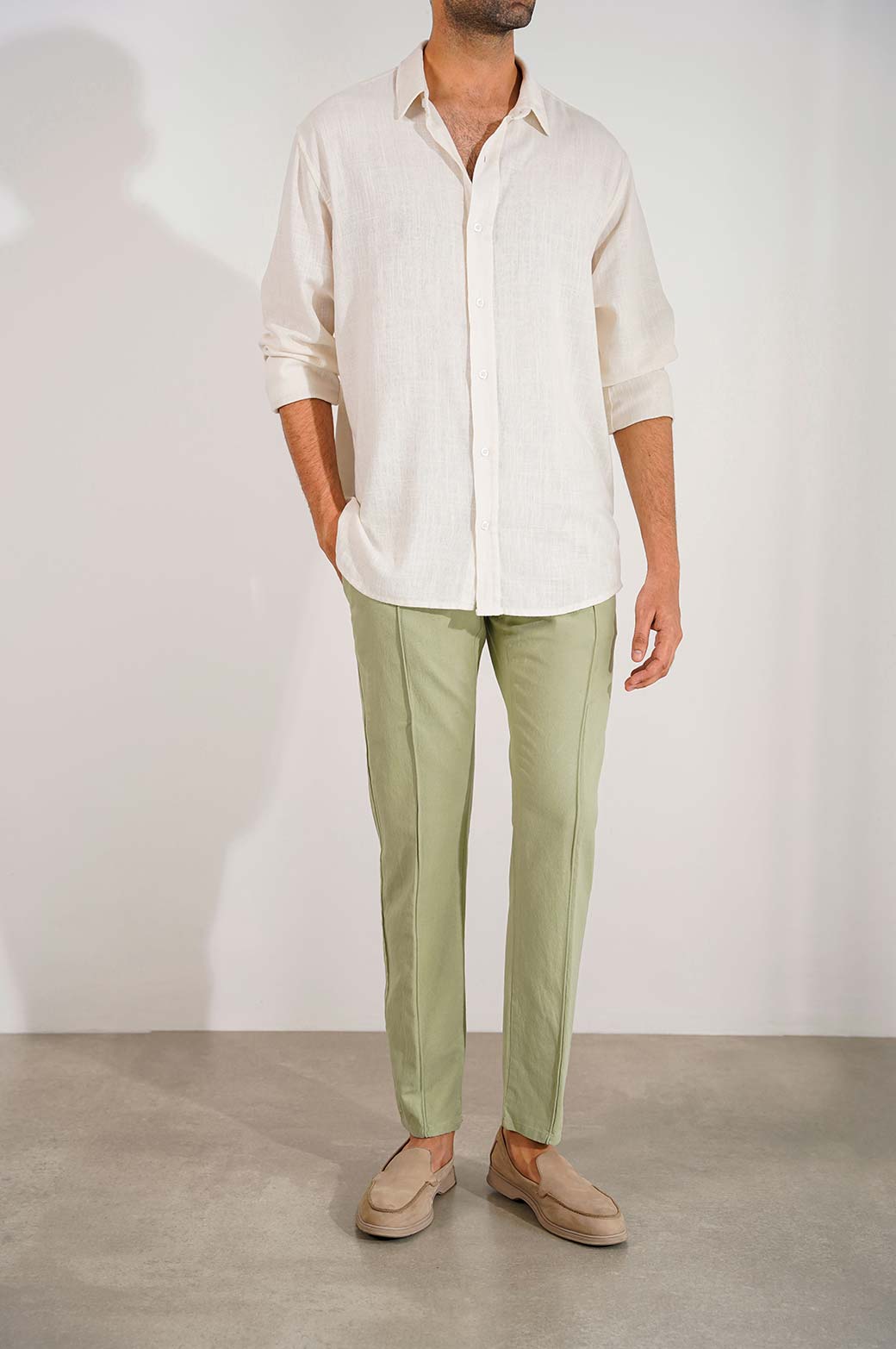 GREEN BASIC TAPERED PANTS
