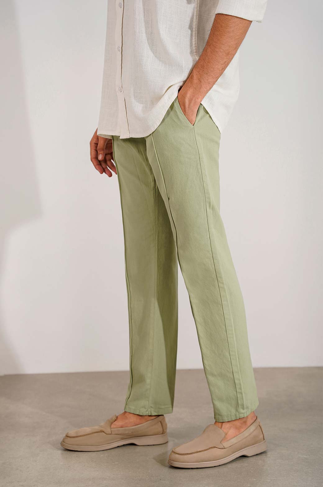 GREEN BASIC TAPERED PANTS