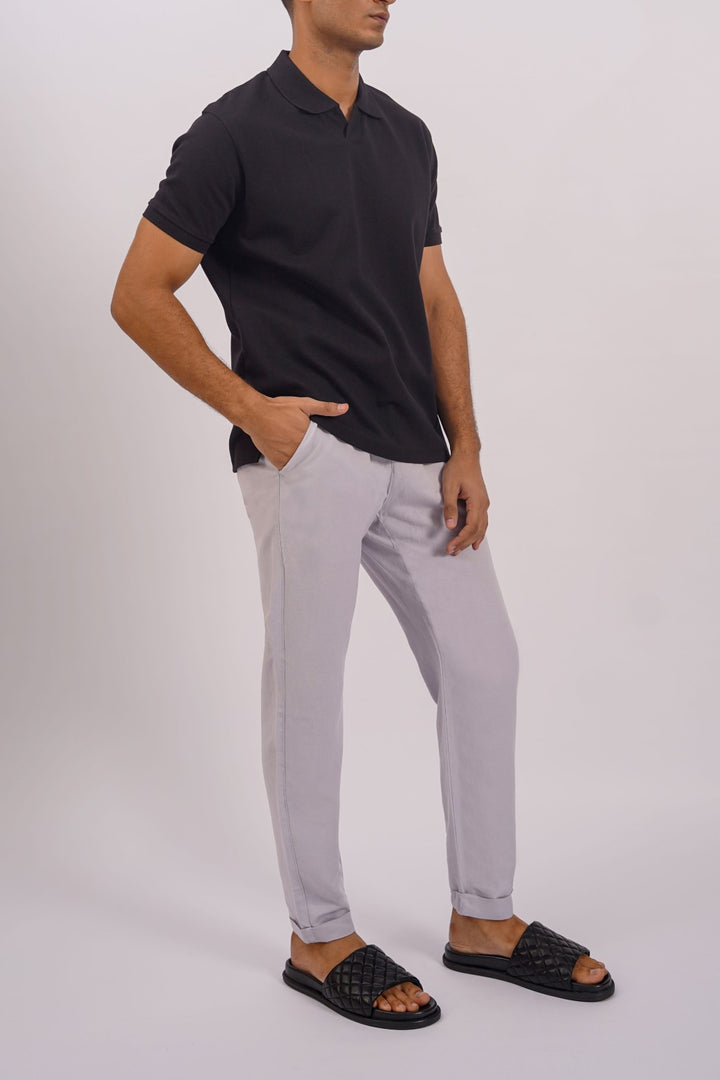 ICE BLUE LINEN TURN-UP PANTS