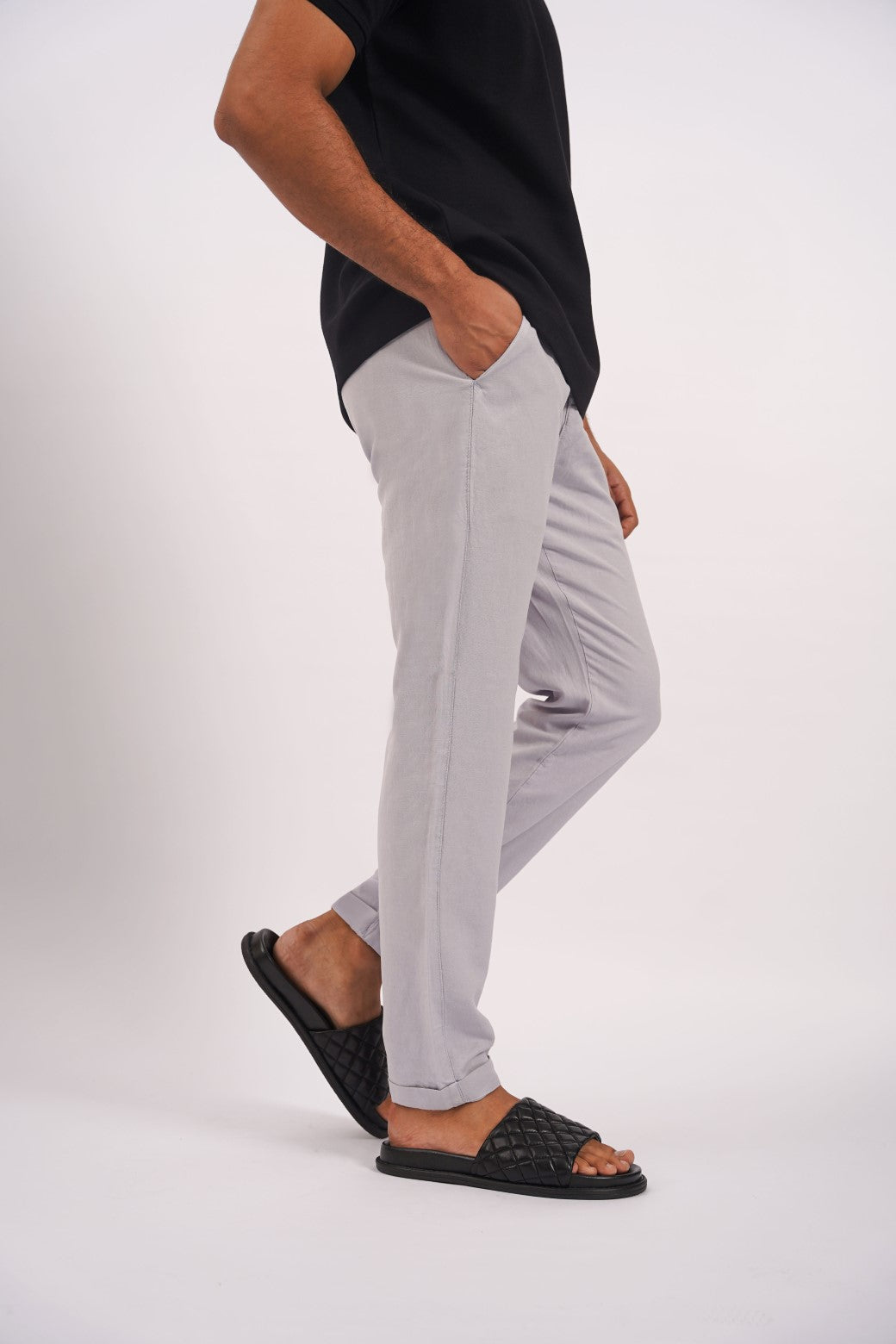 ICE BLUE LINEN TURN-UP PANTS