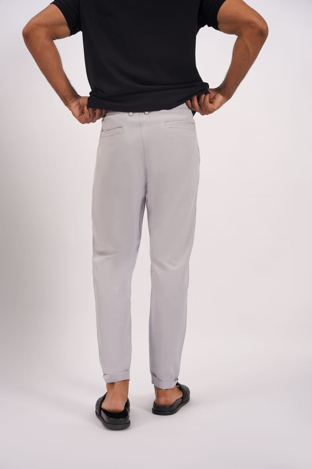 ICE BLUE LINEN TURN-UP PANTS