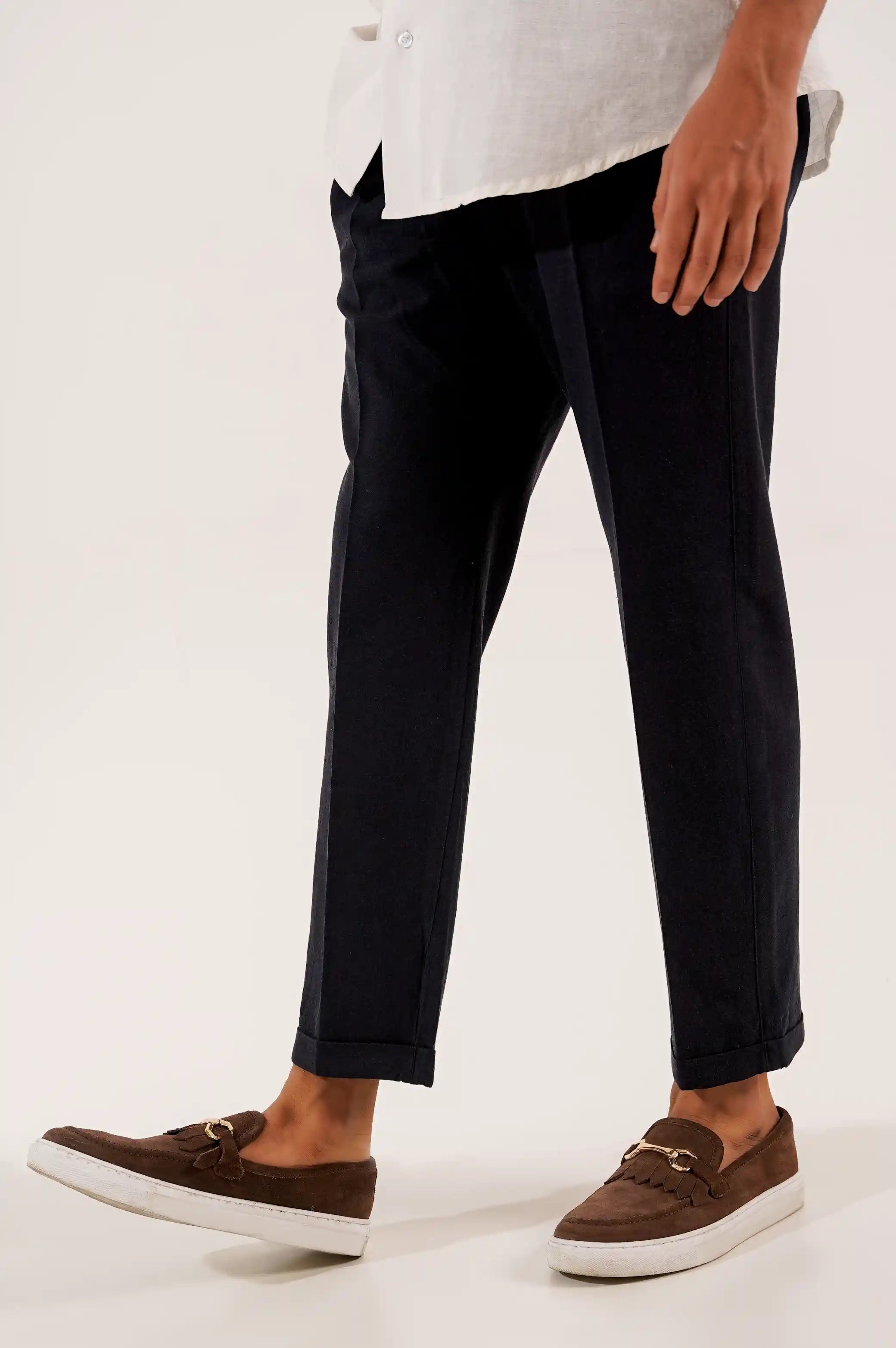 Slim Turn Up Hem Check Tailored Trouser | boohoo