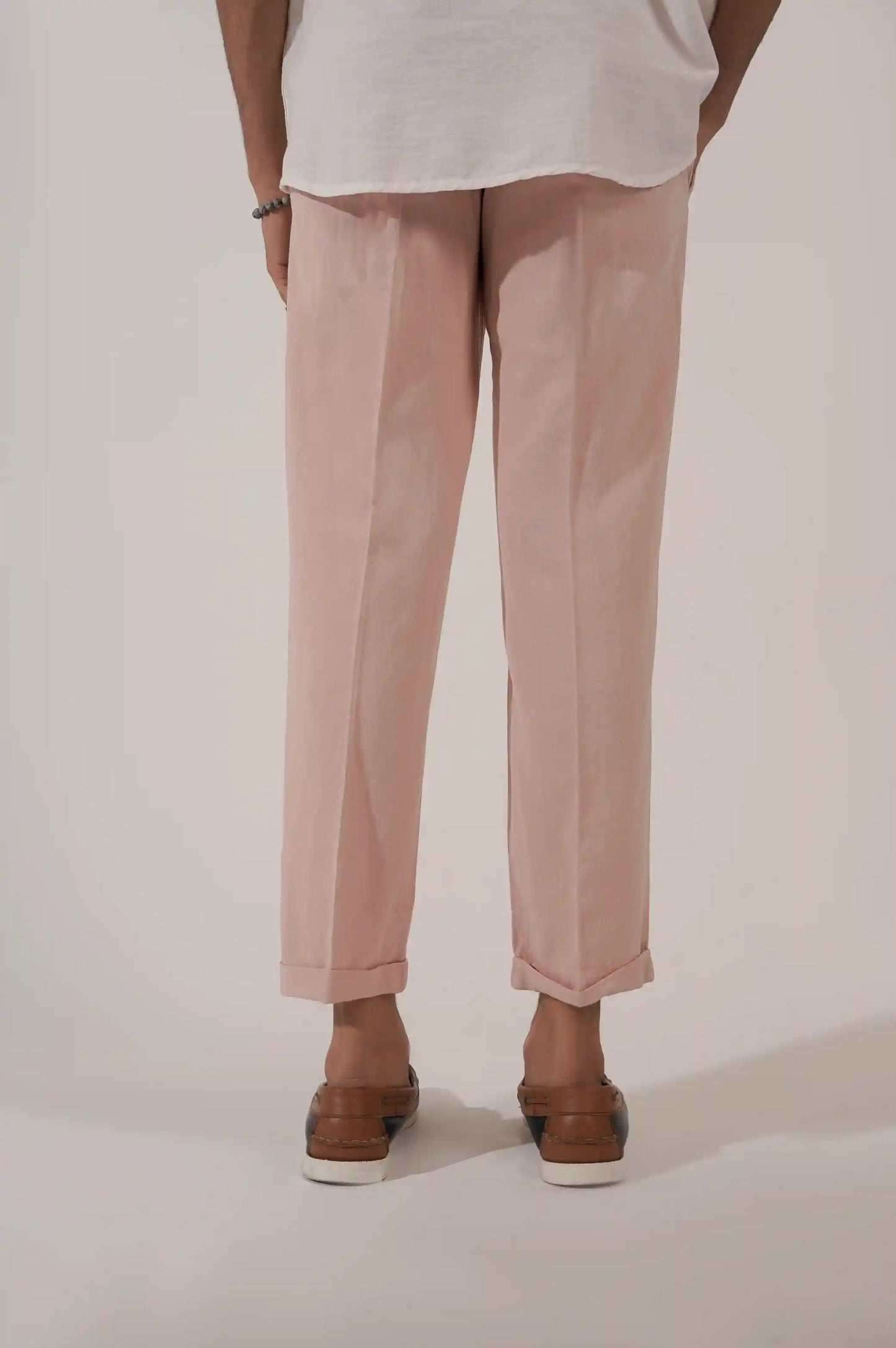 TEA PINK LINEN TURNUP PANTS